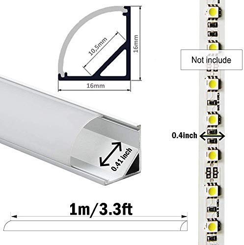 Aluminium hoekprofiel, 45 graden, 40 x 100 cm, aluminium profiel voor ledstrips/strips met witte melkachtige afdekking… - Image 4