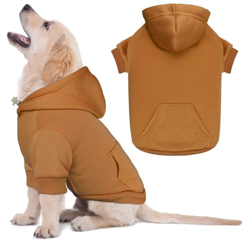 Image of Dog Sweaters for Small Dogs Dog Hoodie Solid Soft Brushed Fleece Pet Clothes Pet Hoodie Sweatshirt with Pocket(Coffee-S)