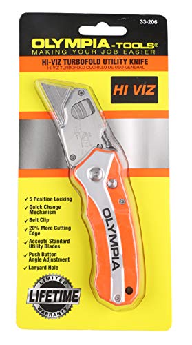 Olympia Tools Hi-Viz Turbofold Utility Knife, Orange, 33-206 #TOP3