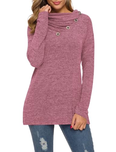 Image of WEACZZY Women's Long Sleeve Shirts Button Cowl Neck Casual Loose Tunic Tops Blouse Dressy Fashion 2026