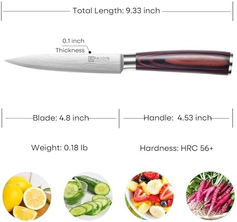 PAUDIN Utility Knife, 5 Inch Chef Knife, Ultra Sharp High Carbon Stainless Steel, Multipurpose Paring Knife for Fruit and Vegetable Cutting with Wooden Handle, Premium Gift Box - 1