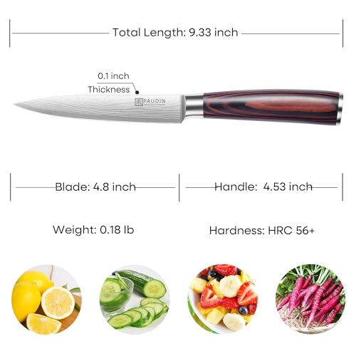 PAUDIN Utility Knife, 5 Inch Chef Knife, Ultra Sharp High Carbon Stainless Steel, Multipurpose Paring Knife for Fruit and Vegetable Cutting with Wooden Handle, Premium Gift Box