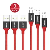 USB Type C Cable,JianHan 3 Pack (1.5ft+3.3ft+6.6ft) USB C to USB A Fast Charging Charger Cord for Samsung Galaxy S10,S9,S9 Plus,S8,S8 Plus,Note 9 8,A5 (2017),LG G7 G6 G5 V20 V30,Nintendo Switch (Red)