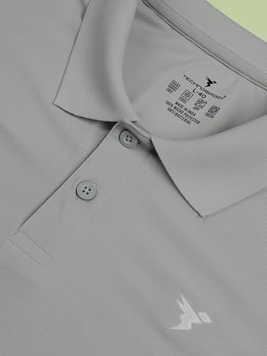 Image of TECHNOSPORT Men's Solid Slim Fit Polo Collar T-Shirt MATPIQ Half Sleeve Button Polyester for Gym Running Workout UPF50+ Anti Odour