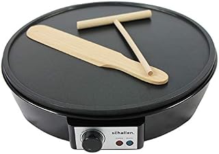 Schallen Black 1000W Electric Traditional Pancake & Crepe Maker Machine, 12" Hot Plate and Utensils Included