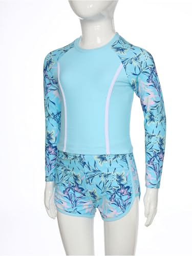 Girls 2 Pieces Rash Guard Swimsuit Long Sleeve Swim Tops with Swim Shorts Bathing Suit4
