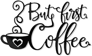 But First Coffee Sign Black Metal Wall Decor, Metal Word Wall Art Decorations for Home Kitchen Bedroom Dining Room Coffee Bar Shops Restaurants, Inspirational Quotes Wall Art Iron Letters, 35x20cm
