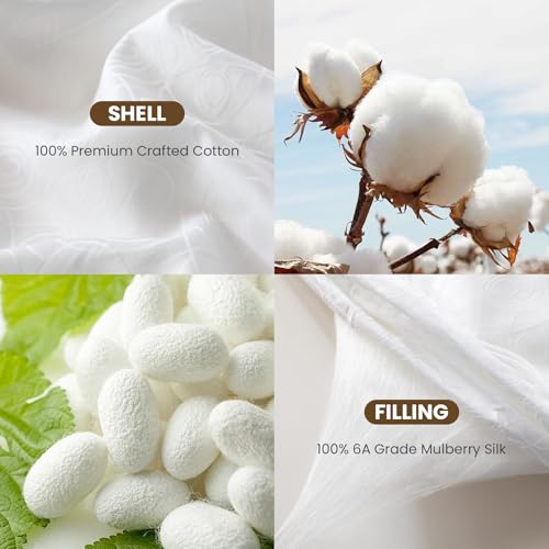 Image of THXSILK Pure Mulberry Silk Comforter Cool for Summer, Breathable Lightweight Grade 7A Silk Filling Quilt, Pure Cotton Shell(White), Twin Size 67in x 87in /170cm x 220cm, Weight 1.21lb /0.55kg