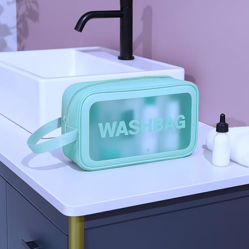 Image of Gritty Wash Bag Pouch for Travel Kit Toiletry Bag Cosmetic Bag Make Up Box for Brushes,Accessories with Handle,Large Capacity Waterproof Travel Storage Organizer Set of 3(Mint Green)