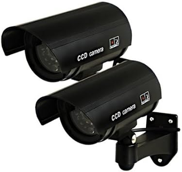 Rheme Fake CCTV,Dummy Security Camera, Fake CCTV Surveillance System with Realistic Red Flashing Lights and Warning Sticker for Indoor Outdoor 2 Pack