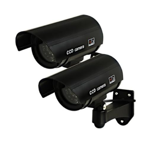 Rheme Fake CCTV,Dummy Security Camera, Fake CCTV Surveillance System with Realistic Red Flashing Lights and Warning Sticker for Indoor Outdoor 2 Pack