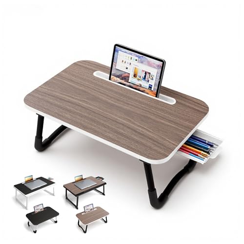 Small Laptop Bett Schreibtisch, Laptoptisch 48 × 30 cm für Frühstück im Bett, Arbeit, Homeoffice, Laptopständer für Sofa、Couch、 Tablett Tisch (Small Brown 48x30)
