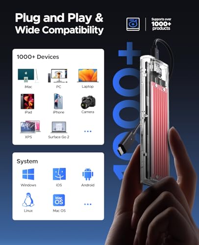 Image of ORICO Transparent -Free USB3.1 Type-C Gen2 10Gbps to m.2 SSD Enclosure for Intel 660p NVMe m-Key SSD up to 2TB