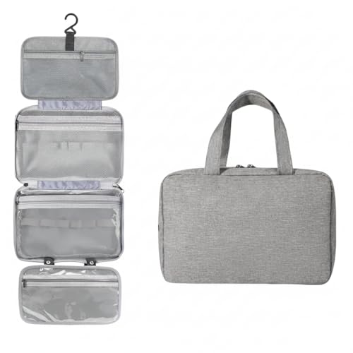 Neceser de Viaje Impermeable con Compartimentos – Organizador de Maquillaje y Aseo para Mujer y Hombre (Gris)