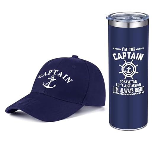 Handepo Boating Accessories Gifts for Men Boat Captain Cap I'm Captain Tumbler Boating Baseball Cap Nautical Cups Stainless Steel Coffee Mug Summer Gifts for Boaters (Navy Blue)