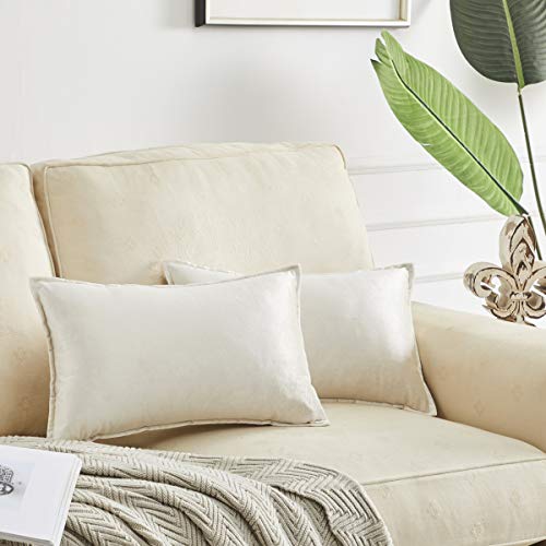 Velvet Lumbar Decorative Throw Pillow Covers,12x20 Peacock White Ivory Square Couch Sofa Pillow Covers,Pack of 2