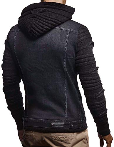 Leif Nelson Heren spijkerjack gebreide jas capuchon jas hoodie sweatjack vrijetijdsjas capuchontrui LN5755 - Image 5