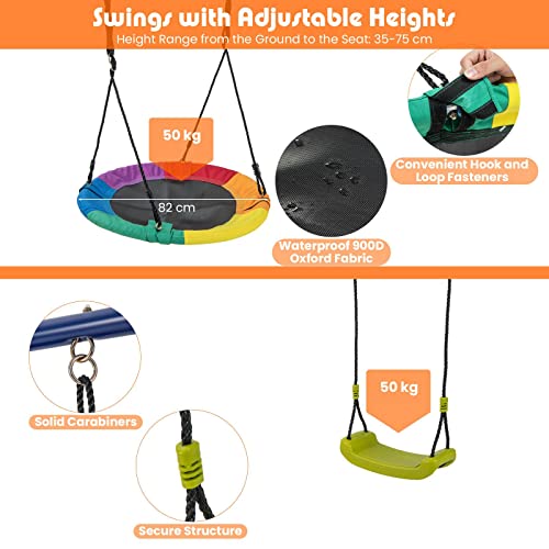 image for Maxmass Kids Swing Set, 4-in-1 Metal Swing Frame with Adjustable Sauce