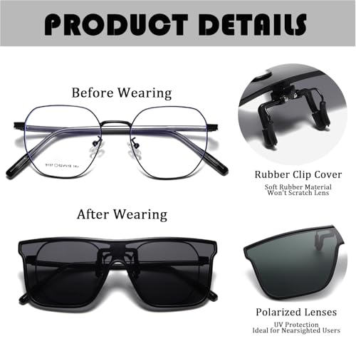 Image of Hifot Clip on Sunglasses 2 Pack, Polarized Lens Fit Over Prescription Glasses, Flip up Rimless Sunglasses