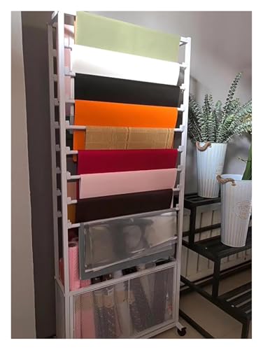 YLLFFLL Flower Shop Tall Free Standing Ribbon Holder, Commercial Large Capacity Rolling Wrapping Paper Cart with Wheels, Black Scarves, Shawls Display Stand Rack(White)