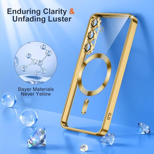 Image of VONZEE Clear Logo Electroplating Transparent Case for Samsung Galaxy A26 5G, Magnetic Plating Electroplate TPU Cover, Individual Camera Protection for Each Lens- Gold