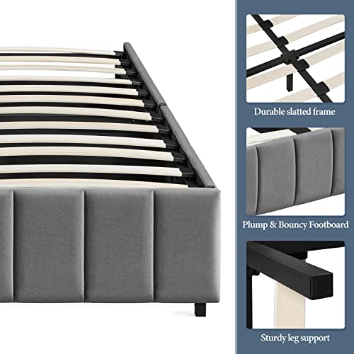 Yaheetech Platform Bed Frame With 4 Storage Drawers, Upholstered Bed Frame With Strong Wooden Slats/Mattress Foundation/No Fixed Headboard/No Box Spring Needed/Large Storage Space,Dark Grey-Queen #TOP5