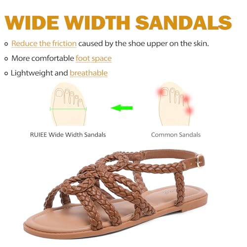 Image of Ruiee Wide Width Sandals for Women, Summer Flat Slides Casual Braided Wide Feet Sandal Comfort Slip on Sandals Open Toe Beach Shoes for Women.