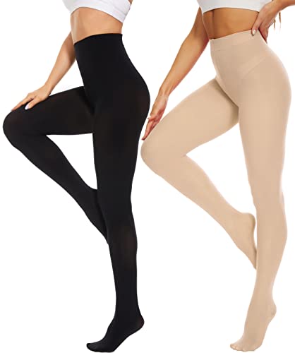Image of DUCMODA Womens 80 Denier Opaque Tights, Women's Soft Solid Color Footed Pantyhose, High Waist Stocking with 30+ Colors