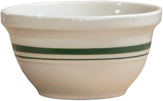 Ohio Stoneware Dominion Mixing Bowl, Stoneware, Green Stripe, 9.75 Inch, 3.94 Qt, Round, Rustic, Lead-Free Glaze, Dishwasher Safe