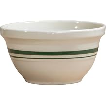Ohio Stoneware Dominion Mixing Bowl, Stoneware, Green Stripe, 9.75 Inch, 3.94 Qt, Round, Rustic, Lead-Free Glaze, Dishwasher Safe