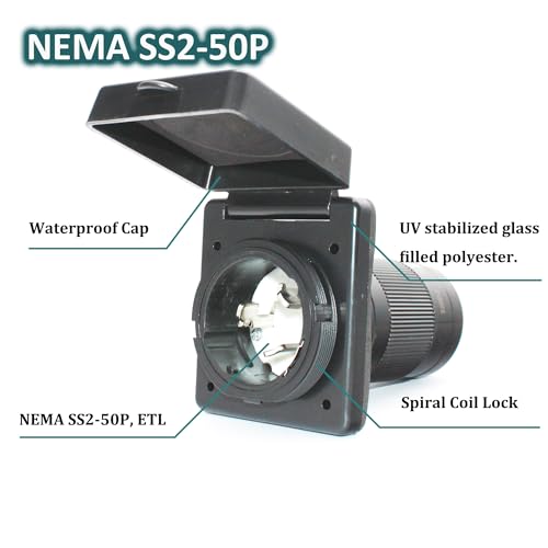 X-Haibei RV 50 Amp Power Inlet Twist Lock Power Plug Connector Marine Shore NEMA SS2-50P RV Power Receptacle for Camper Trailer Boat 125V 250V (Black)