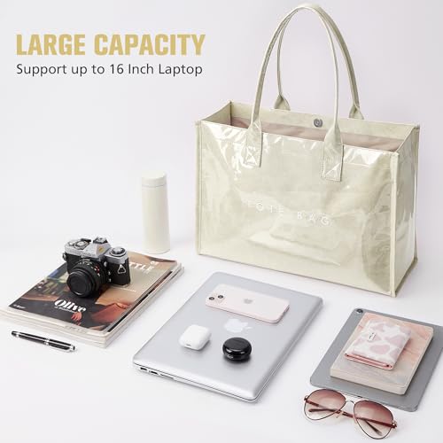 Image of KALIDI PVC Tote Bag Women's Kraft Paper Work Handbags Purses with Top Handle