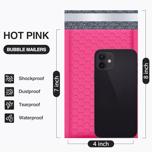 Image of UCGOU Bubble Mailers 4x8 inch Hot Pink 50 Pack Usable Size 4x7 inch Shipping Bags | Opaque Self Seal Adhesive Waterproof Boutique Padded Envelopes for Jewelry Makeup Small Bubble Mailers for Trading Cards #000