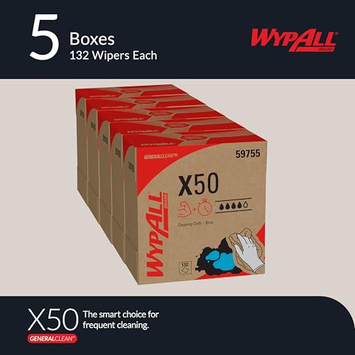 Image of WypAll GeneralClean X50 Cleaning Cloths, 5 x 132 Towels, Blue (59755)