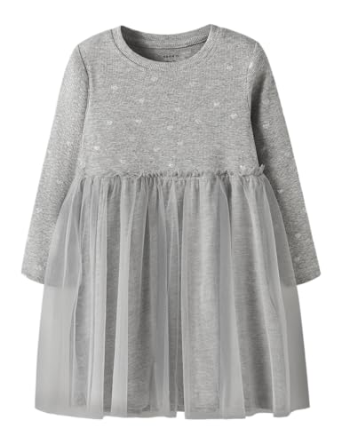 Name IT Mädchen Nmfnadja Ls Dress Noos, Grey Melange, 104