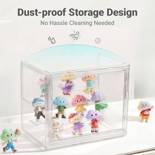 Clear Acrylic Display Case, Figurine Display Shelf with 360° Rotating Base, 2-Tier Adjustable Shelves, Clear Stackable Design, Storage Box for Mini Hobby Collectibles - Image 6