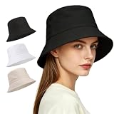 3 Packs Unisex Athletic Bucket Hat Solid Colors Sun Hat with UV Protection for Outdoor Sports Packable Summer Hats 3 Black/White/Beige One Size