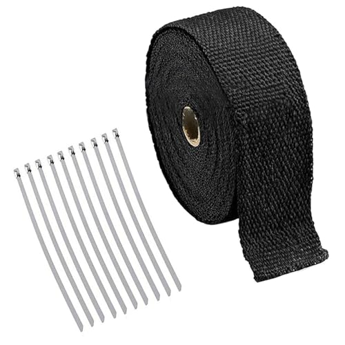 Exhaust Heat Wrap Tape for Motorcycle, Car, Diesel Heater - Fiberglass Heat Shield Wrap Roll with 10 Stainless Ties, High Temp Heat Wrap for Exhaust Pipe-Fengea