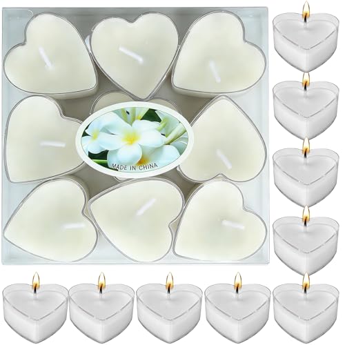 Image of White Heart Shaped Tea Lights, Pack of 9 Scented Heart Candles, Tea Lights, Romantic Candles for Valentine's Day, Birthday, Proposal, Wedding, Party, Wedding, Engagement (9 White)