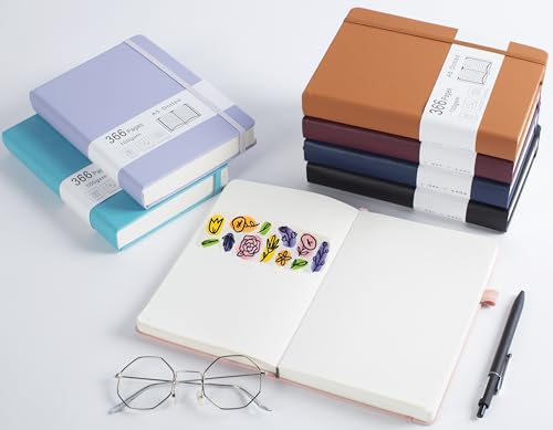 Thick Bullet Notebook with 366 Numbered Pages, A5 Dotted Journal for Writing with 100GSM Dot Grid Paper, Hardcover Leather Notebooks for Women Men School Note Taking Office Work Diary, 5.7"x8.3" Blush