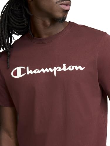 Image of Champion Men's Graphic Short Sleeve T-Shirt, Standard Fit, Classic Script Logo, Midweight 100% Cotton