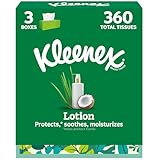 Kleenex Lotion Facial Tissues with Coconut Oil, 3 Flat Boxes, 120 Tissues Per Box, 3-Ply