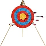 Stronghold Strohzielscheibe - 50x50x5cm + Ständer im Set Zielscheibe Bogenschießen für Kinder und Erwachsene Bogensport Schießscheibe für Pfeil und Bogen (Scheibe blau/rot)