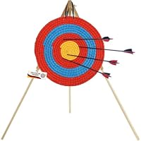 Stronghold Strohzielscheibe - 50x50x5cm + Ständer im Set Zielscheibe Bogenschießen für Kinder und Erwachsene Bogensport Schießscheibe für Pfeil und Bogen (Scheibe blau/rot)
