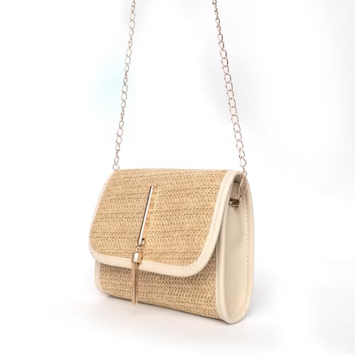 Straw Purse for Women, Small Woven Vacation Handbags Beach Clutch, Crossbody Bag with Removable Chain4