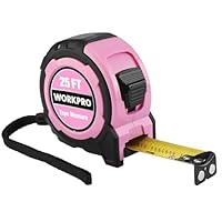 WORKPRO 25FT Pink Tape Measure, 1/8 Fractions Easy Read Measuring Tape, Retractable Nylon Coating Measurement Tape Accuracy 1/32, Magnetic Hook, Belt Clip, Rubber Protective Casing - Pink Ribbon