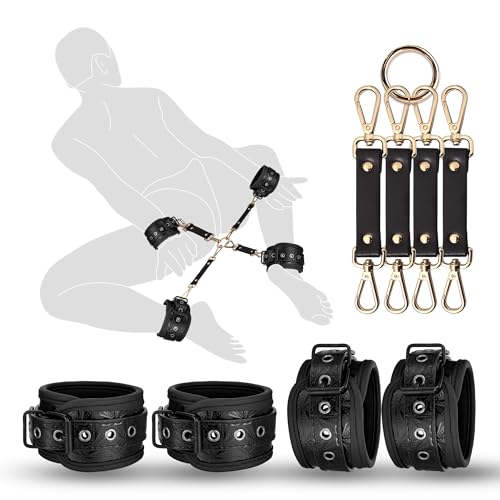 BDSM Kit Sex Bondage Restraints,8PCS Sex Toys for Womens with Adjustable Handcuffs Ankle Cuff Cross Strap,Adult Toys for Couples,Sex Things for Couples Kinky