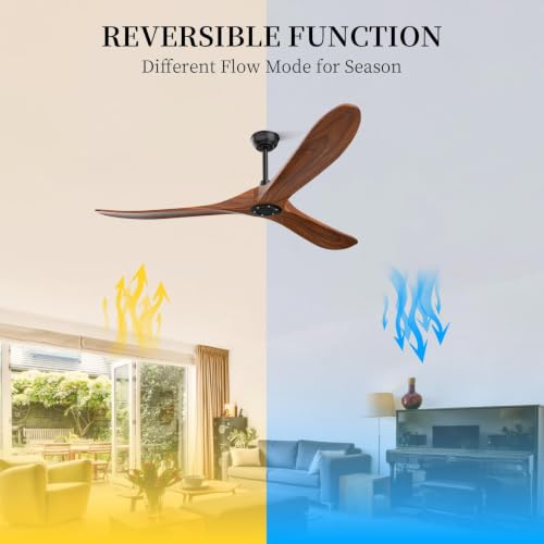 Image of Obabala 52 Inch Ceiling Fan No Light, Wood Indoor Outdoor Ceiling Fans Without Lights, Modern Propeller Exterior 3 Blade Wooden Fan for Patios Bedroom Living Room Porch(Walnut)