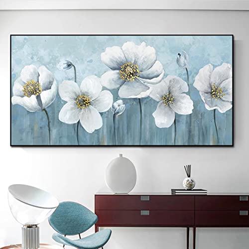 Peinture sur toile fleurs abstraites KEBIA grand format pour grand mur vide