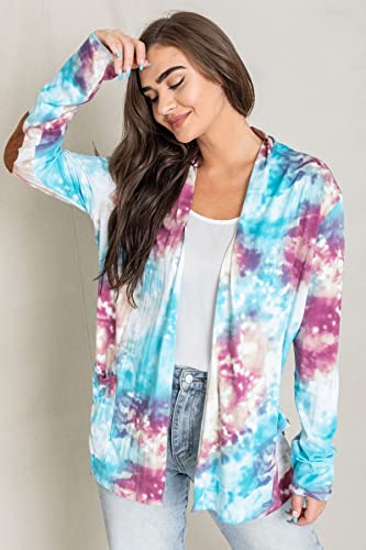 Image of Eloges Women's Multi Stripe Soft Knit Open Cardigan with Suede Elbow Patch